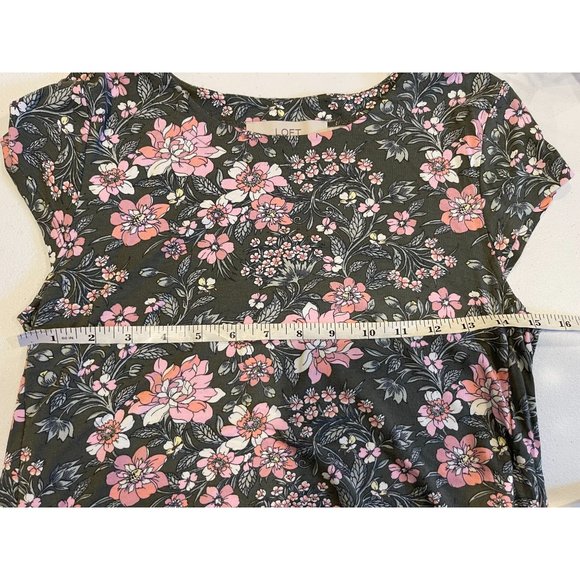 Loft Womens Floral Shift Mini Dress Round Neck Short Sleeve Gray Pink SZ X Small - Picture 4 of 7